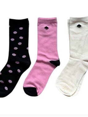 kate spade Pink, Black & White Dot and Solid Crew Sock Trio